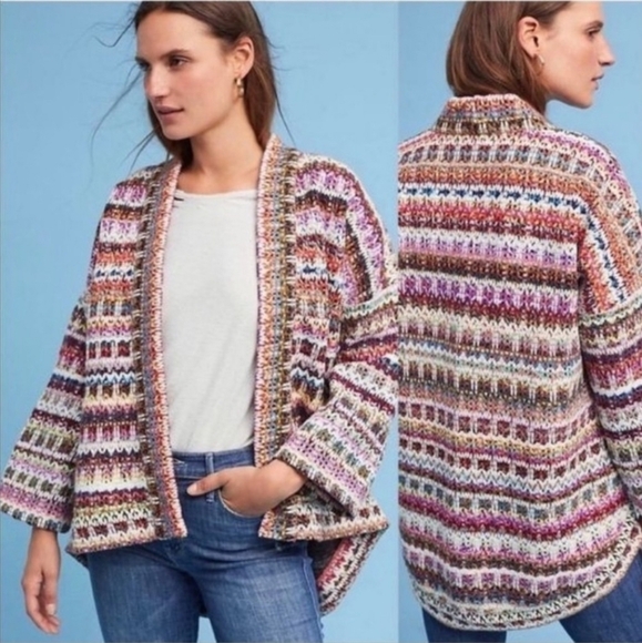 ANTHROPOLOGIE | dRA Los Angeles Yoko Kimono Open Multicolor Sweater Size Large - Picture 1 of 7